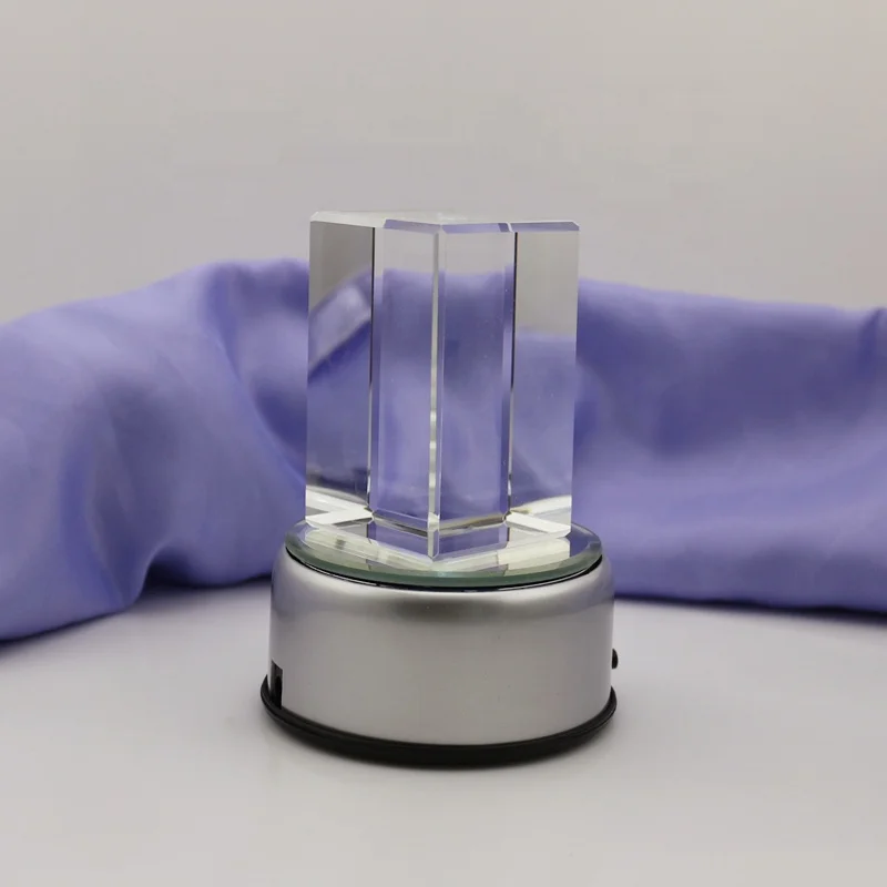 Factory Supply Blank Crystal Glass Cube with Rotatable LED Base for Custom Engraving Gifts