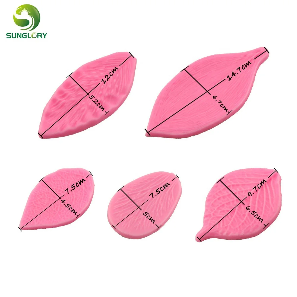 5PCS 3d Leaves Silicone Fondant Mold Leaf Silicone Cake Molds For Baking Silikon Gum Paste Leafage Soap Mold For Cake Decoration