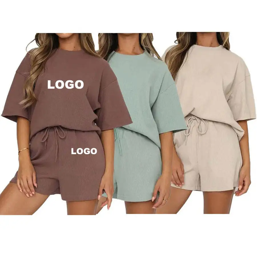 Summer Custom Logo 2 Two Piece Short Set Women Clothing Blank T Shirt Joggers Polyester Quick Dry Sports Shorts Set For Women