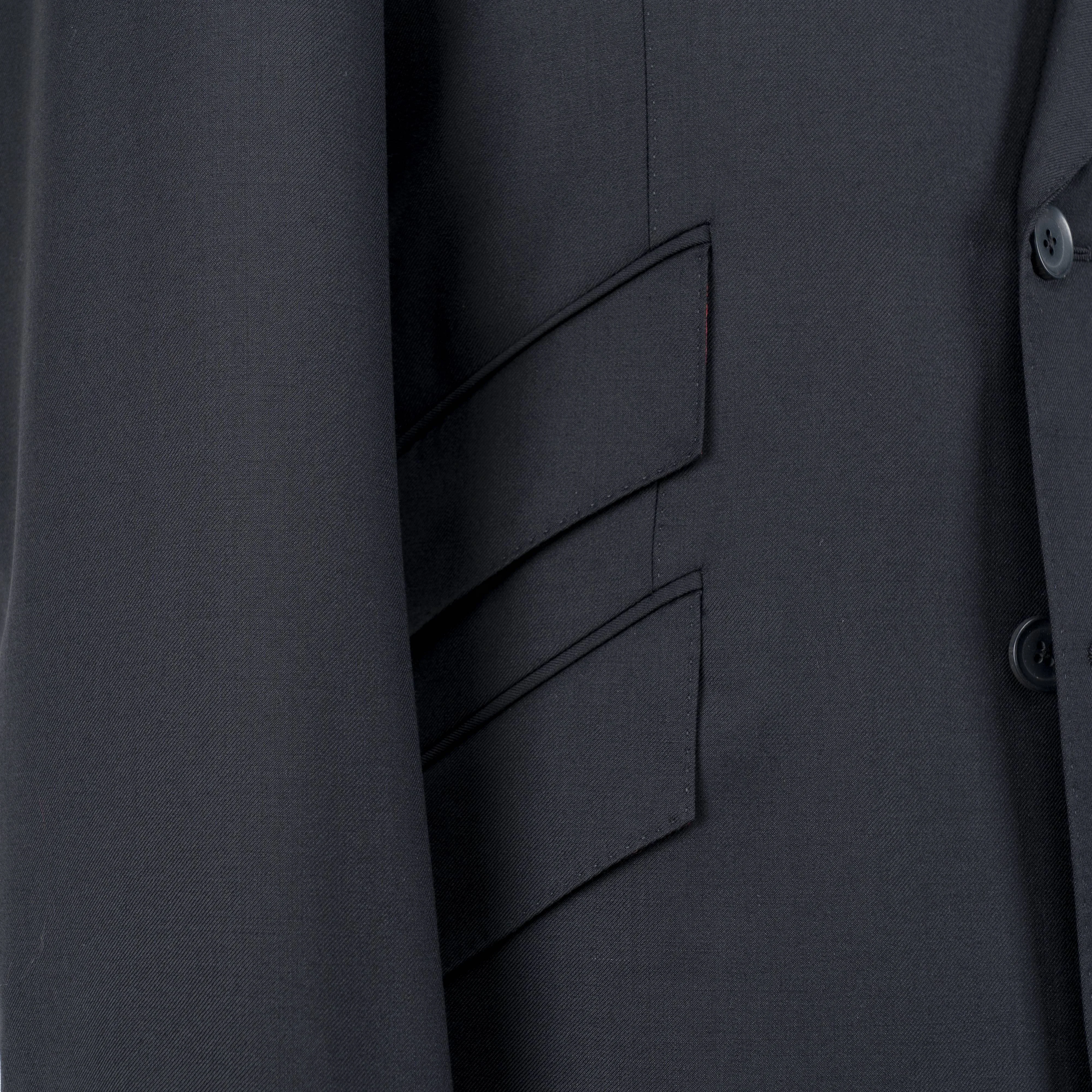 Double Breasted Black Two Pieces Three Pockets Made To Measure Custom Made Wool Mens Business Casual Tailored Peaked Suit