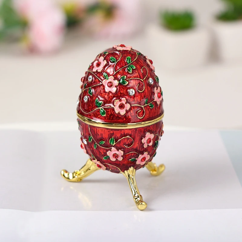 SHINNYGIFTS оптовая продажа элегантный синий цветок Faberge яйцо металлическая коробка для безделушки эмалированная поделка подарок предметы украшения