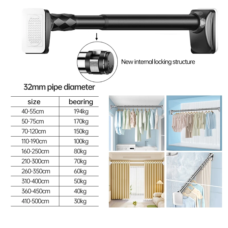 Black Hot Sale Buy Shower Room Cafe Adjustable Single Curtain Poles And Accessories
