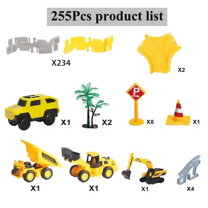 180PCS  Construction Race Tracks vehicle education DIY Assemble car track with Engineering car track for kids toys