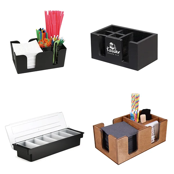 Customized 6/4/2 Condiments Eco-Friendly Promotion Bar Caddy Customized Logo Printing Plastic Napkin Holder Caddy For Promotion