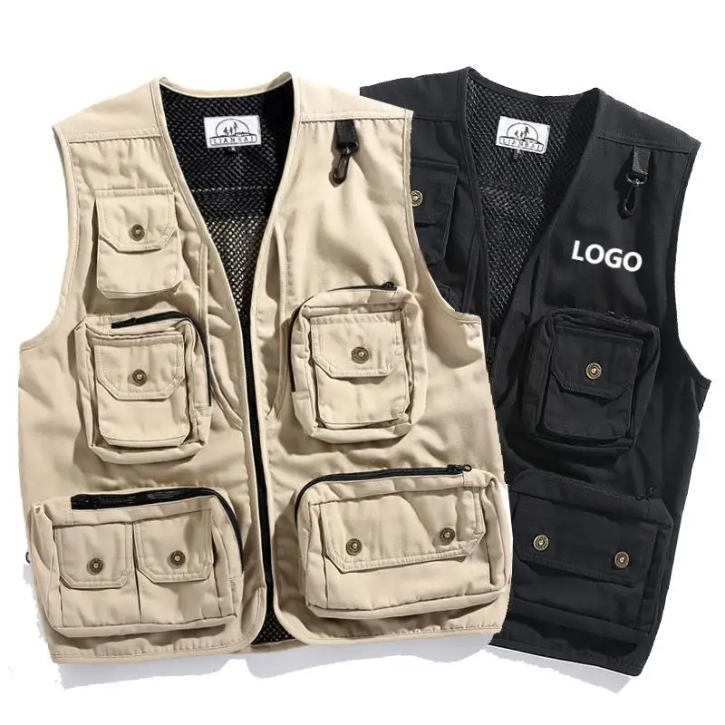 Tactical Utility Vest Streetwear Men Clothes Black Jacket V-neck Custom Logo Vest Utility Cargo Streetwear Vest