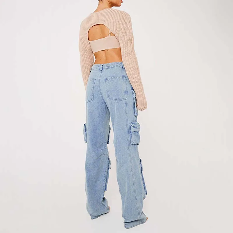 Oem High Quality Custom Manufacturer Wholesale Denim Trousers For Women Wide Leg Outdoor Oversized Female Pants Cargo Jeans