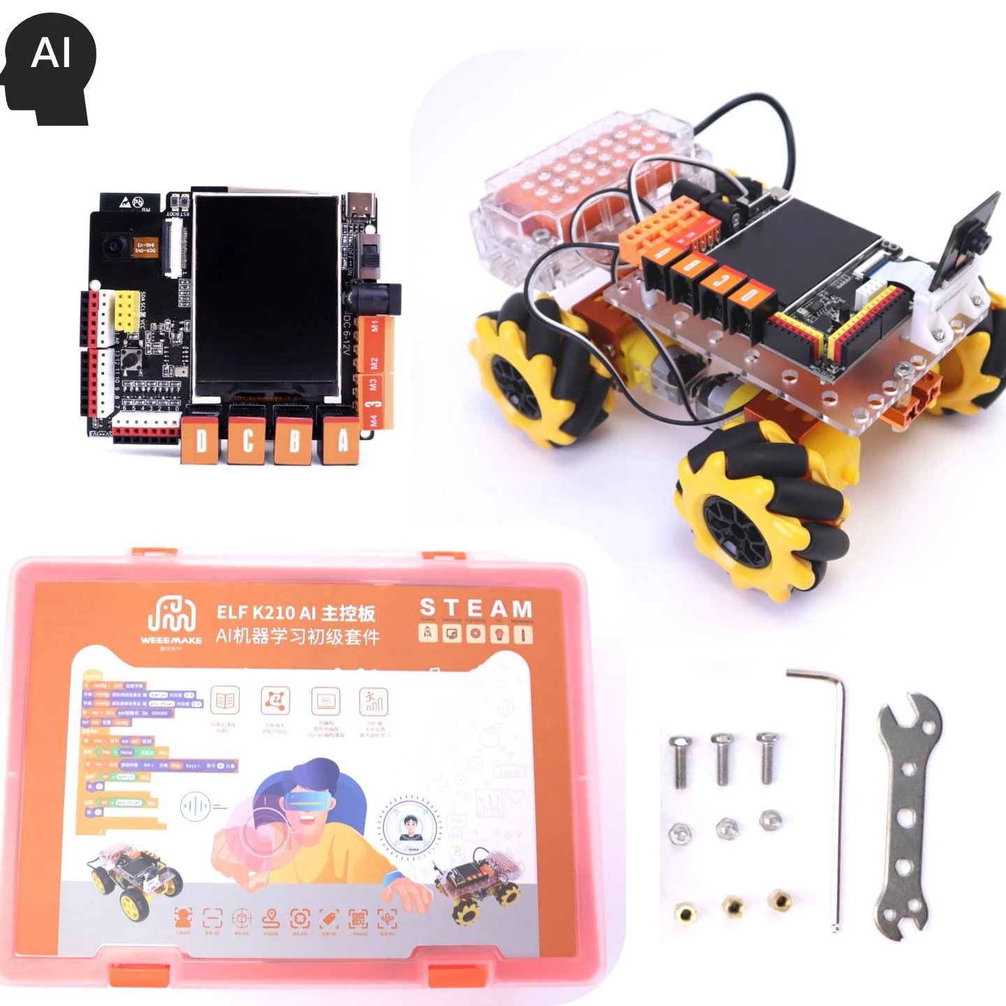 K210 Mainboard 4WD Mecanum Wheel Smart Robot Artificial Intelligence Robot DIY Kit Coding For Kids