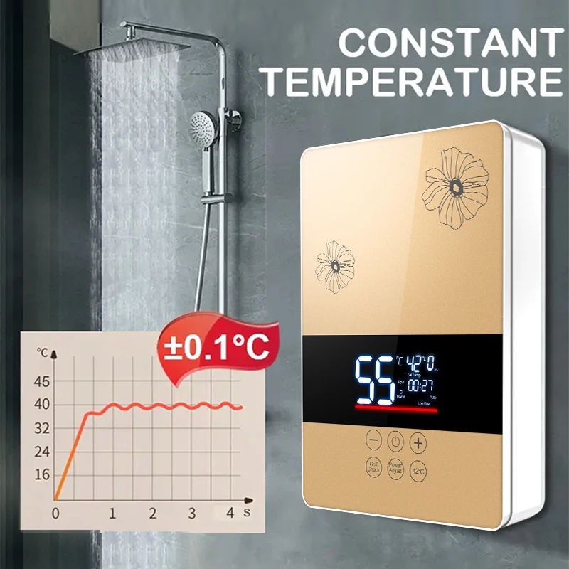 LED Screen Ecosmart CE EMC CB OEM 5.5kw 220V Instant Bathroom Kitchen Shower with Electric Tankless Water Heater App