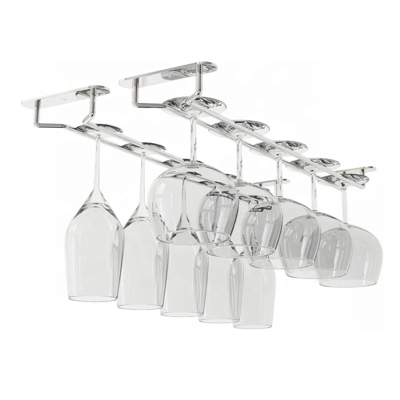 Under Cabinet Wine Glass Holder Kitchen Bar Stainless Steel Hanging Stemware Rack