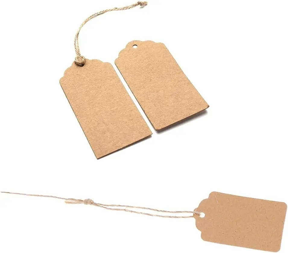 Gift Paper Pendant Kraft Label Brown Kraft Label Tape Jute Rope Paper Label for Handmade Christmas Wedding Gift
