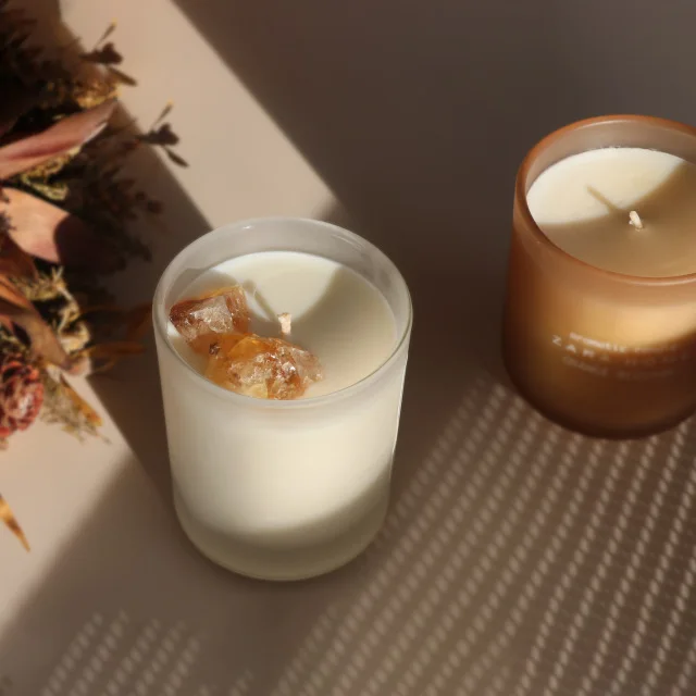 Glass Jar Wood Lids 200g Natural Soy Wax Crystal Scented Candle with gems stone inside