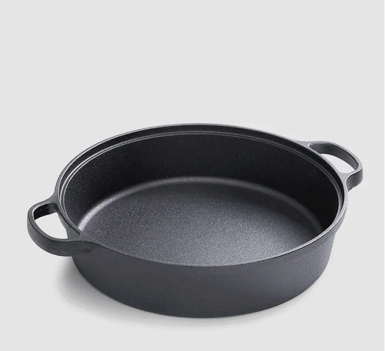 Large Capacity Pancake Pan Pre-seasoned Frypan Deep Skillet Cast Iron for Home Restaurant Minimalist Sustainable Non-stick 35 Cm
