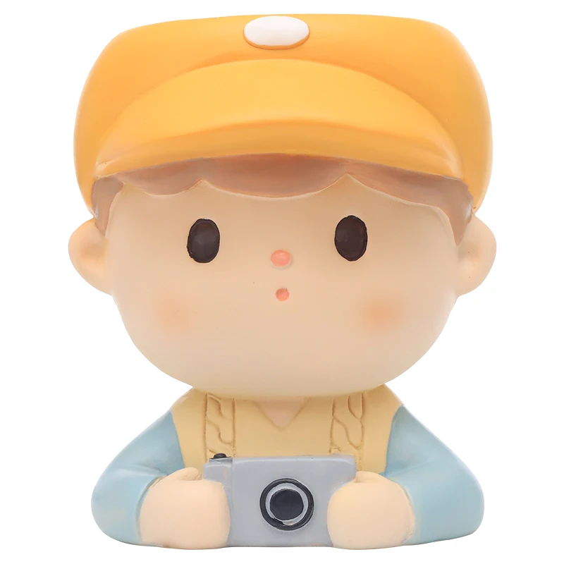 Roogo Resin cute girl and boy face flower pot plant for home garden yard bonsai pot