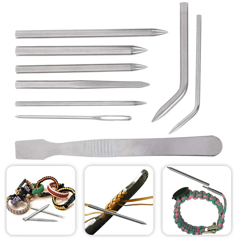 Paracord Bracelet Handmade DIY Weaving Tool 9 Pieces Stainless Steel Umbrella Rope Braided Knitting Needle Set