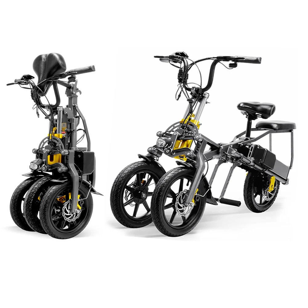 Long range 2 batteries fold e-bike 500w 48v 3 wheel electric scooter adult 14 inch electric bike