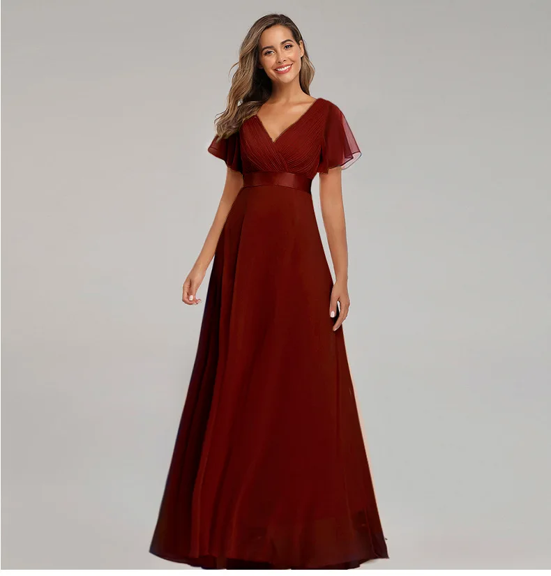 Wholesale Price Chiffon Maxi Women Short Sleeve Wedding Party Bridesmaid Dresses