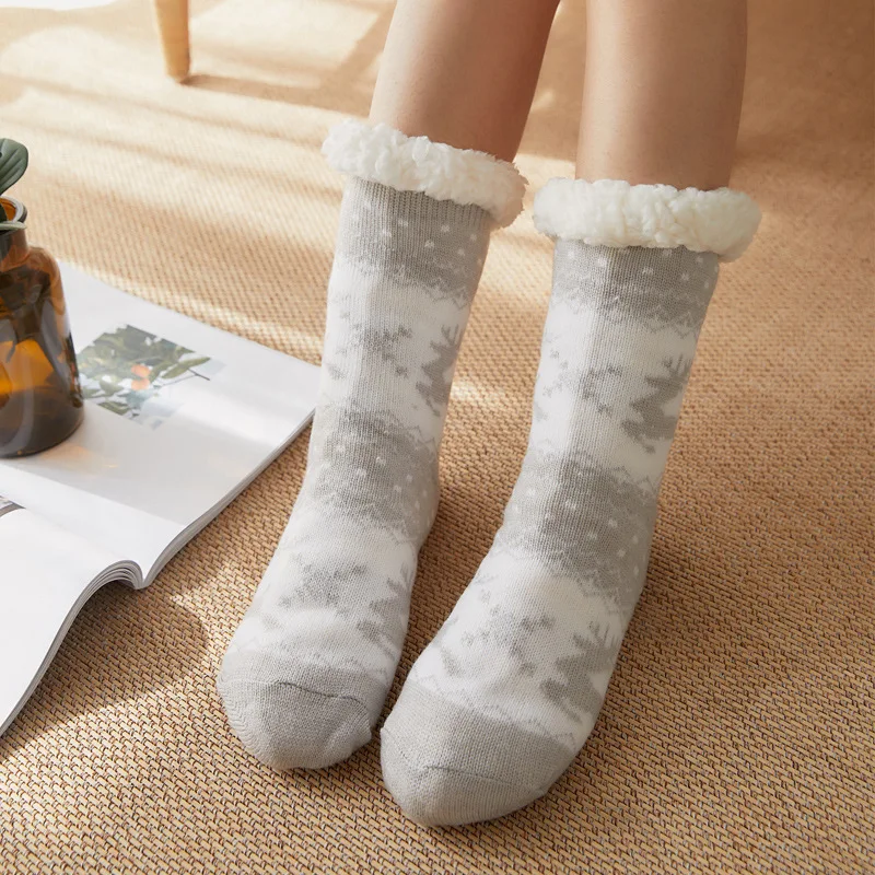Womens Winter Thick Knit Sherpa Fleece Lined Thermal Fuzzy Slipper Socks With Grippers Christmas Fluffy Cabin Socks