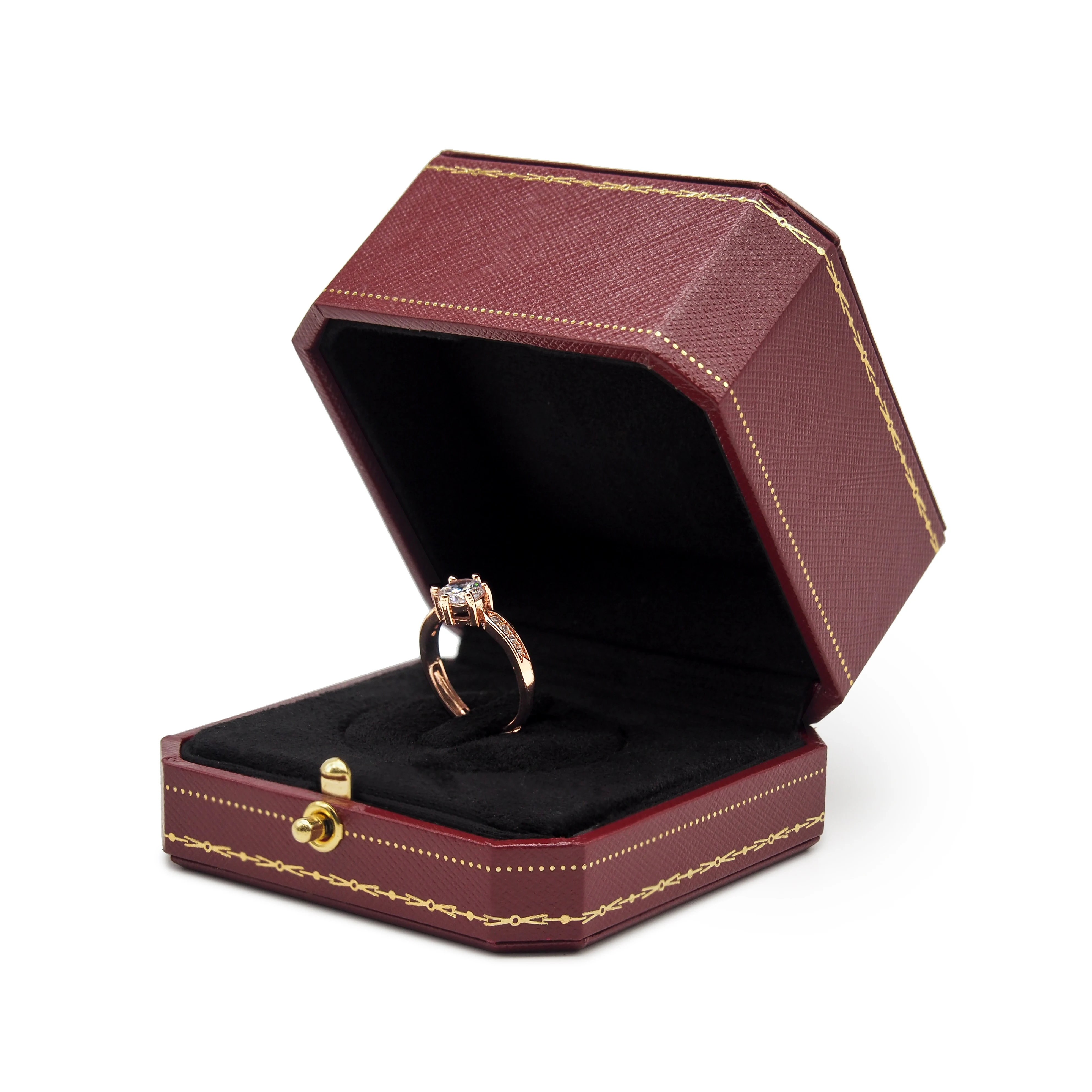New octagon ring box black liner jewellery wedding bands boxes package custom logo jewelry ring box for wedding