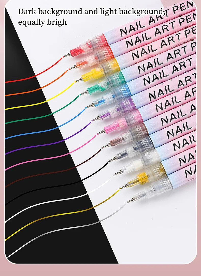 12 Color Manicure Pen Graffiti Details Design Drawing Abstract Lines Nail Art Painting Acrylic marker pen with 0.5mm needle tip