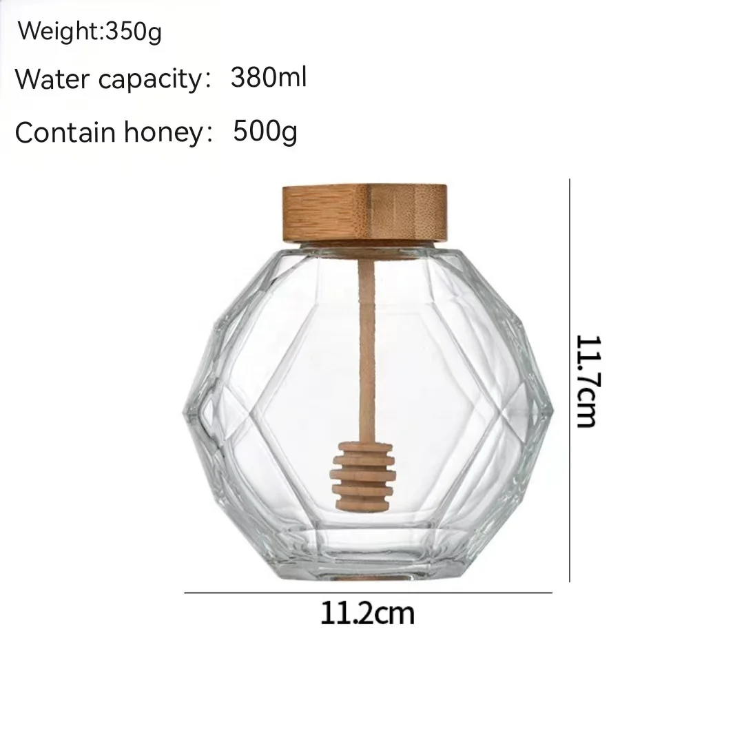 Wholesale Honey Glass Jar Hexagonal Glass Container Storage Bottle With Bamboo Cover Cork Custom Glass Honey Jar