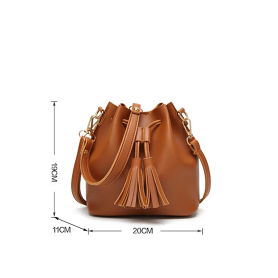 Bucket with Tassel String Pocket Shoulder Handbags Ladies Women Crossbody Bag Fashion Bag Wallets for Women Fashionable PU OEM