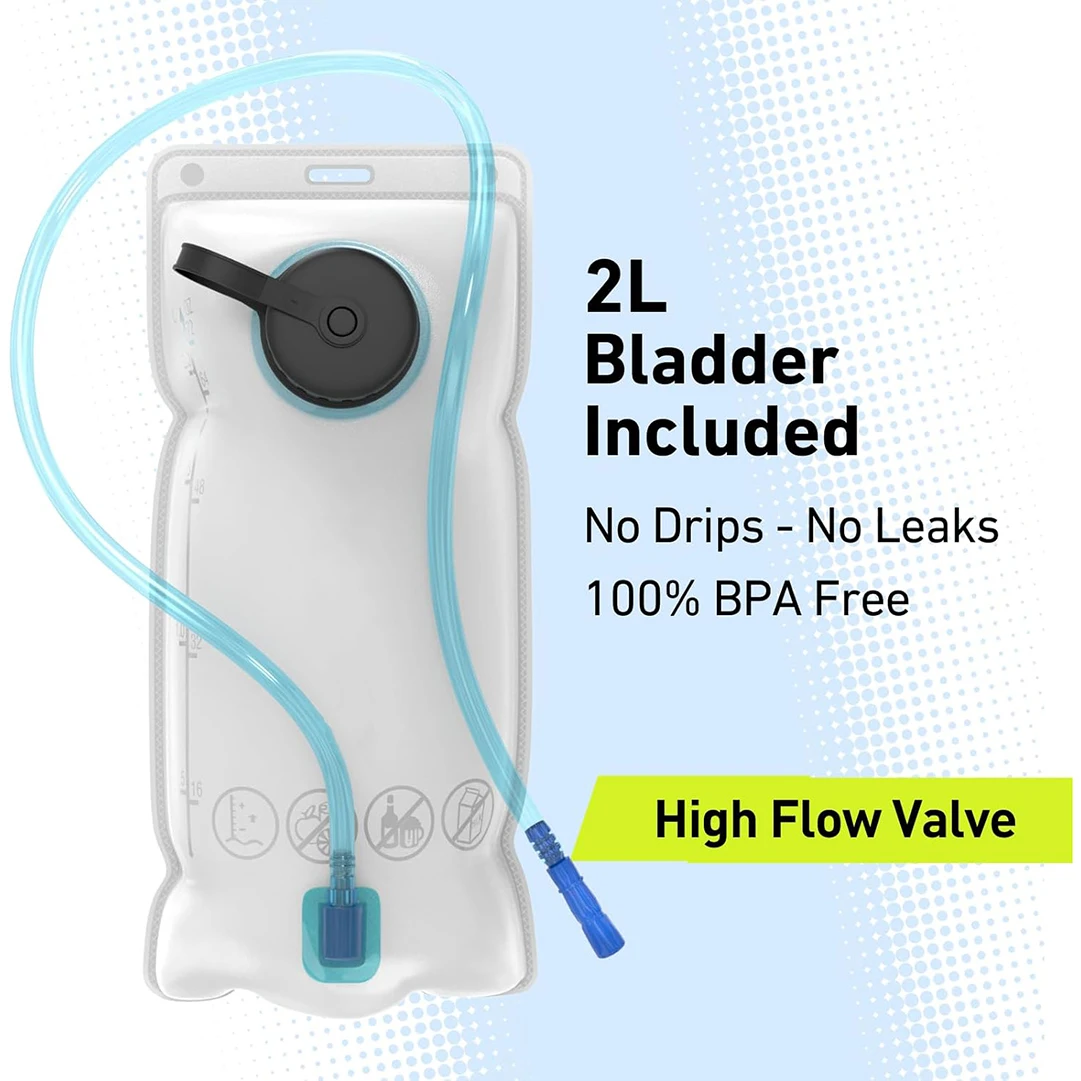 Lightweight 2L Hydration Pack Insulated Nylon Water Bladder High Flow Bite Valve Running Backpack Storage Outdoor Activities