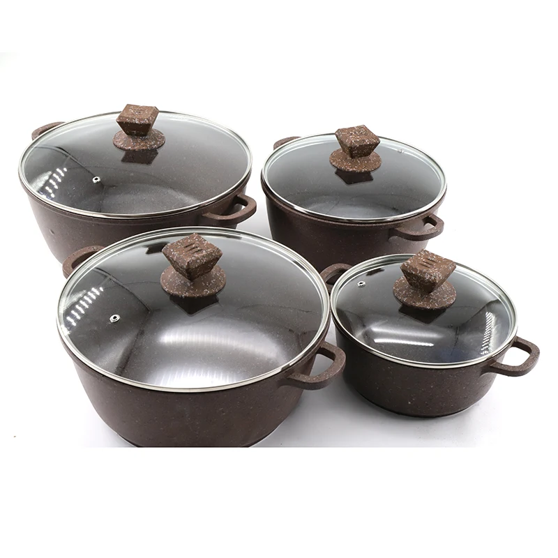 
Hot sell 8 PCS round pot kitchenware set die casting granite cookware set 