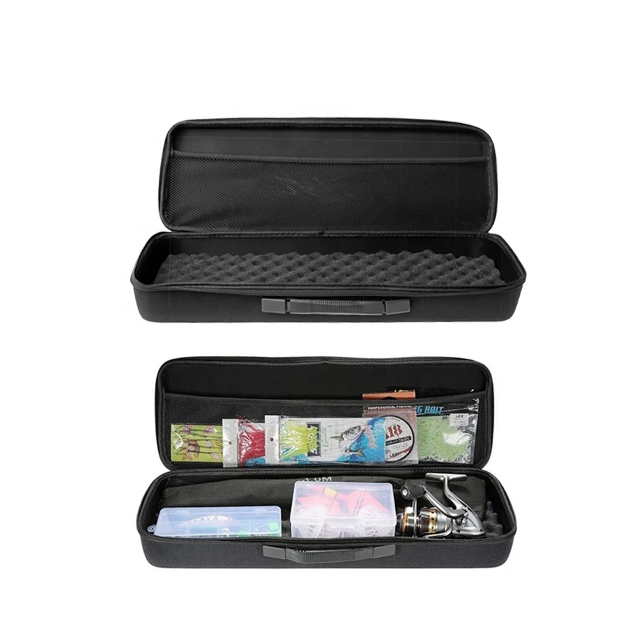Custom Logo Carrying Fishing EVA Foam Case Fishing Tackle Box Rod Bag for Folding Pole Lure Bait Spool Storage