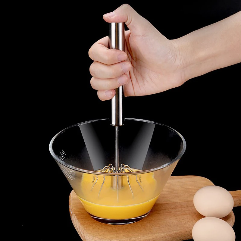 Home Simple Small Manual Push-Type Stainless Steel Spring Egg Whisk Beater Semi-Automatic