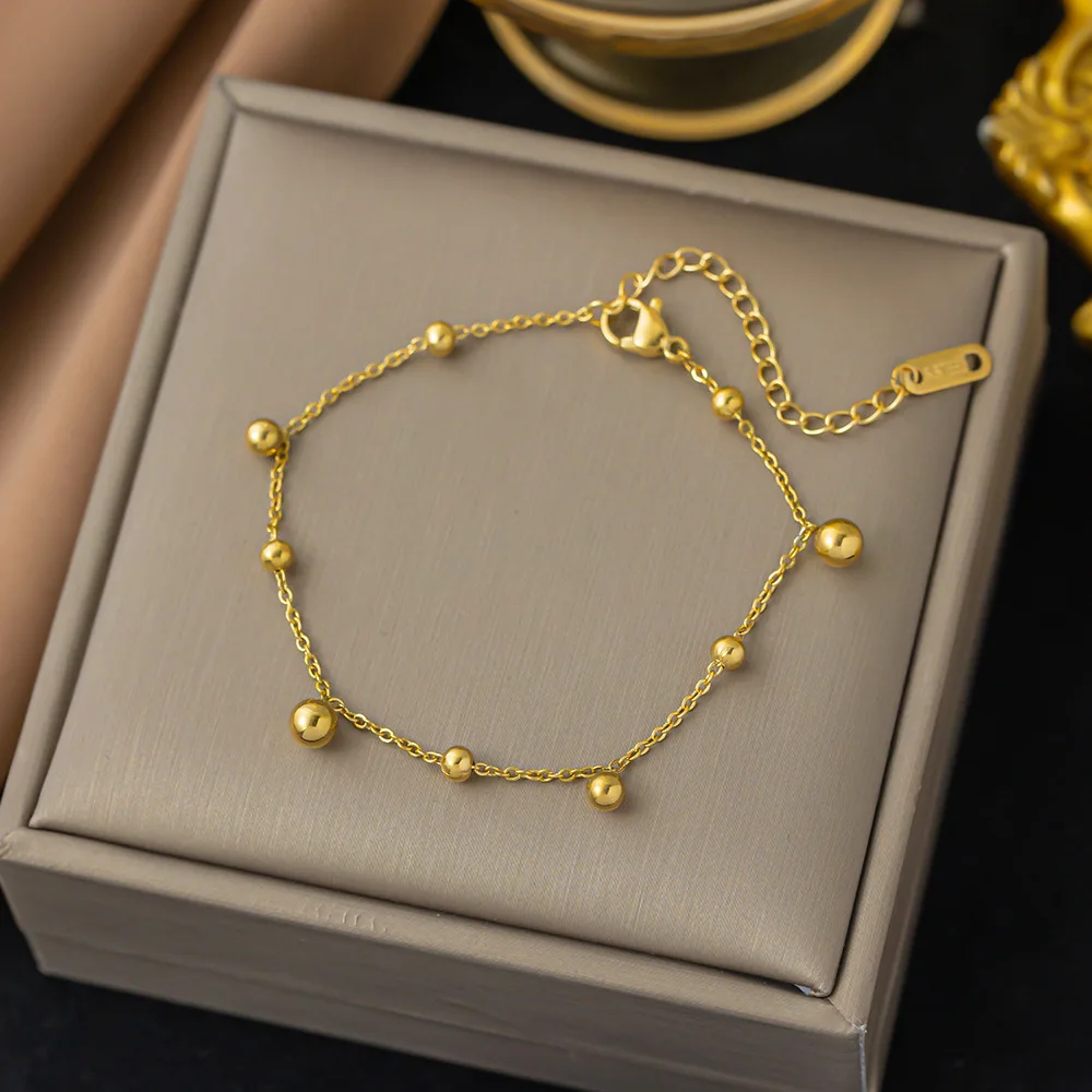 High End Gold Plated Stainless Steel Bead Satellite Pendant Bead Chain Bracelet For Women Wholesale Jewelry
