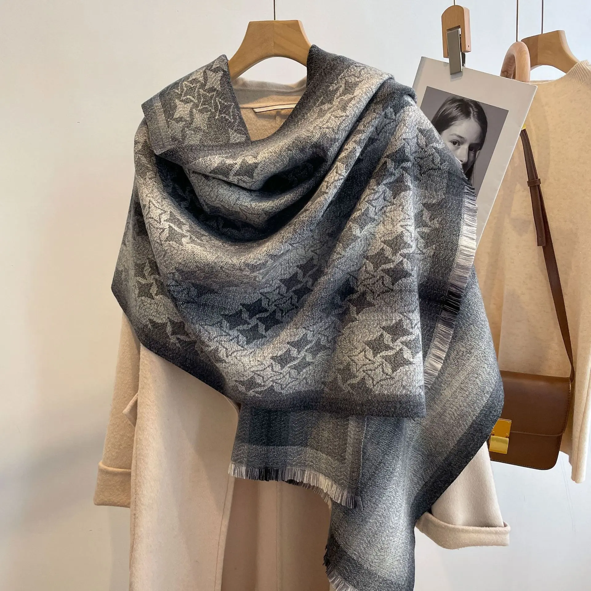 Zipeiwin 2022 Lastest Winter Cashmere Scarf 100% Acrylic  Plaid  Tassel Shawl for Lady