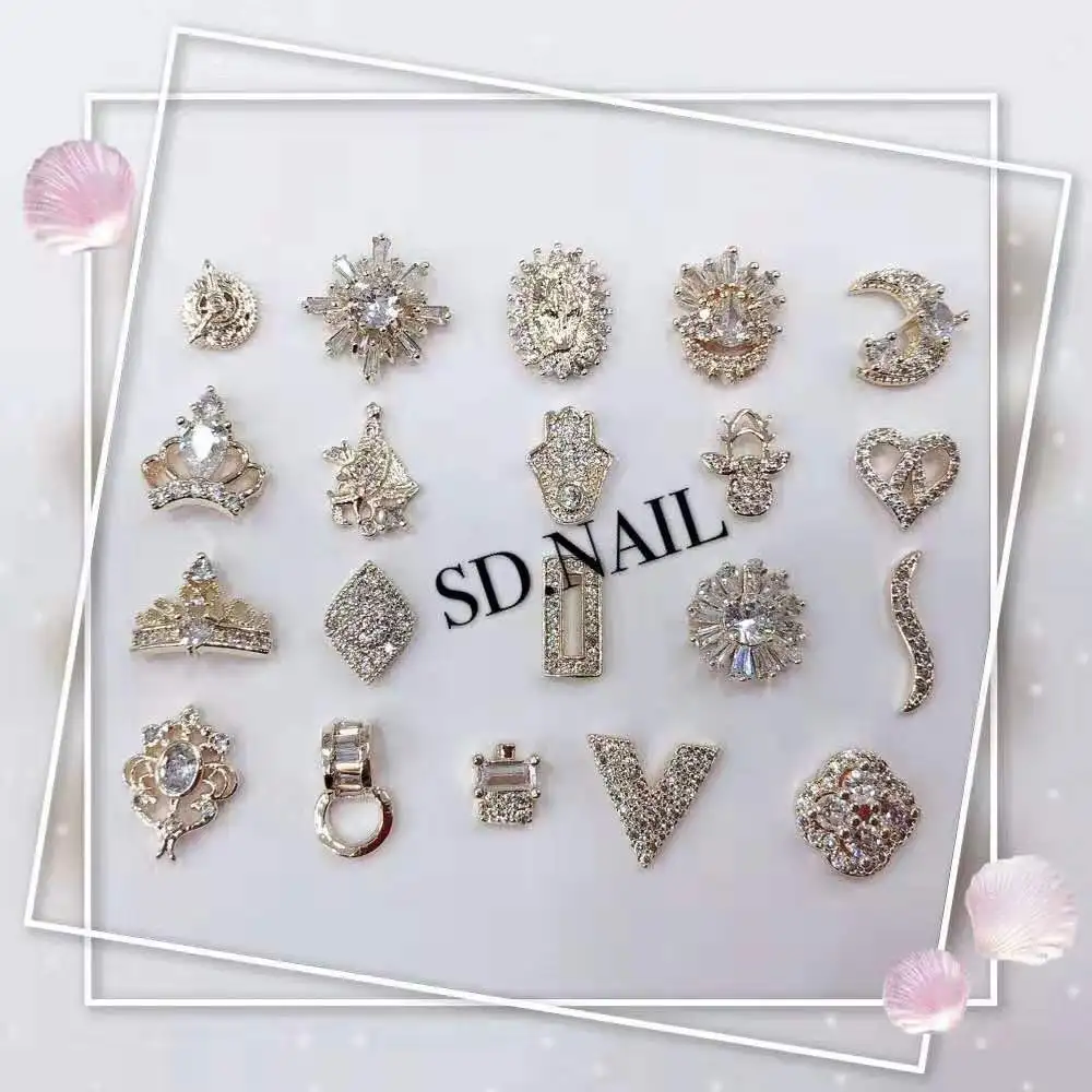 Woman beauty spa new fashion metal alloy zircon stones crown 3d nail stickers nail decoration