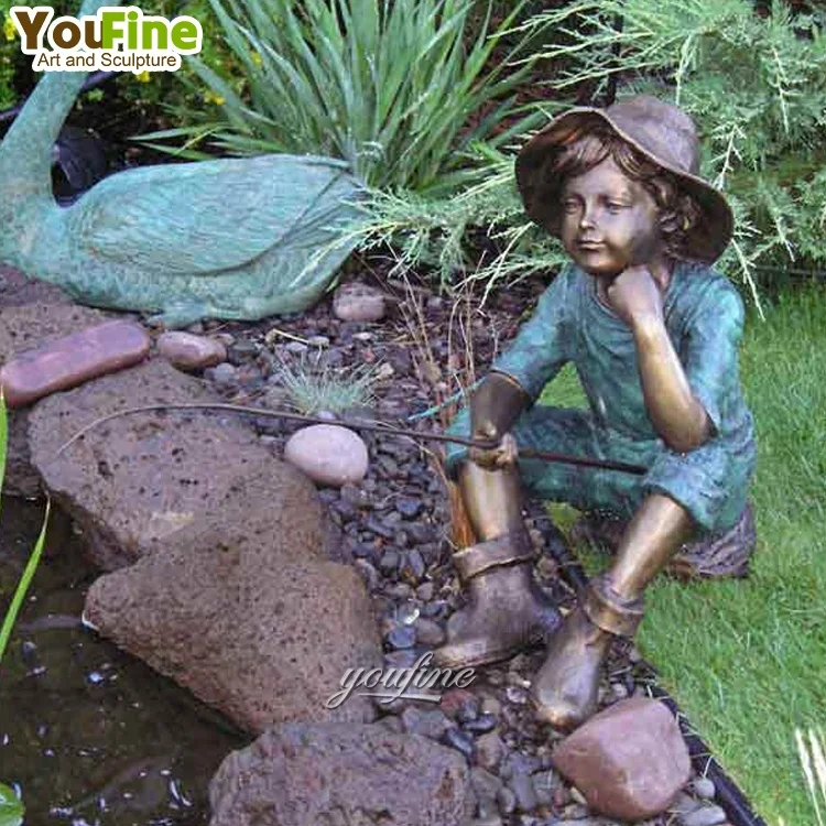 Life Size Outdoor Garden Bronze Boy with Dog Statue