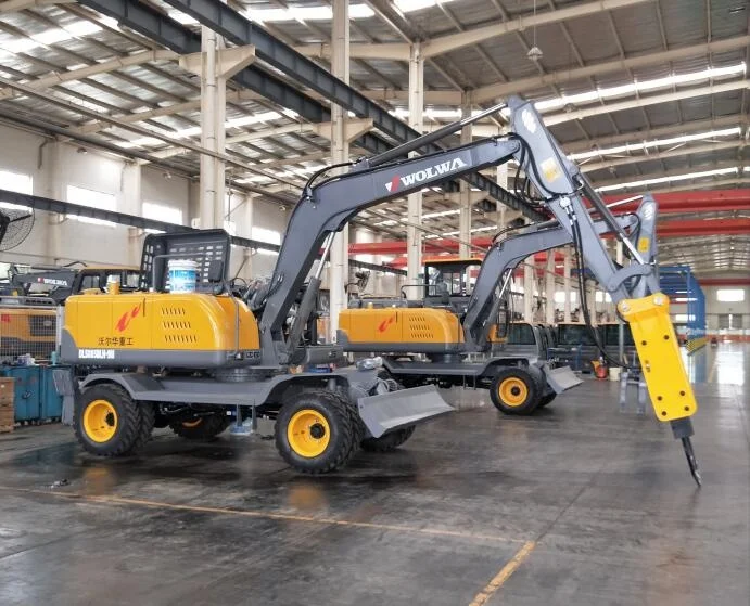 rubber tire excavator prices 8 ton wheel digger backhoe with hydraulic jack hammer or other accessories