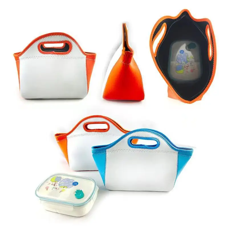 New Solid Color Sublimation Blank Lunch Bag Neoprene Insulated Bento Box Tote Picnic Kids for School