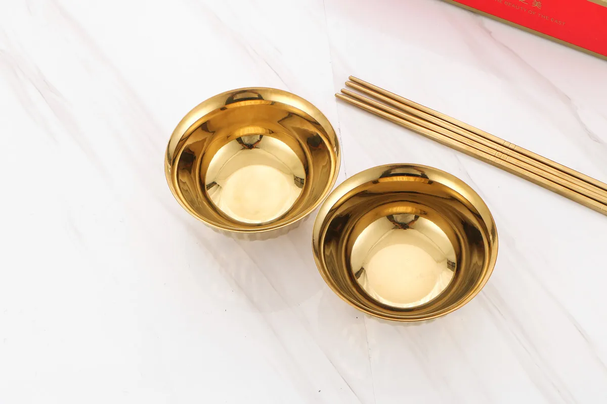 Ready to ship golden stainless steel  bowls set with chopsticks