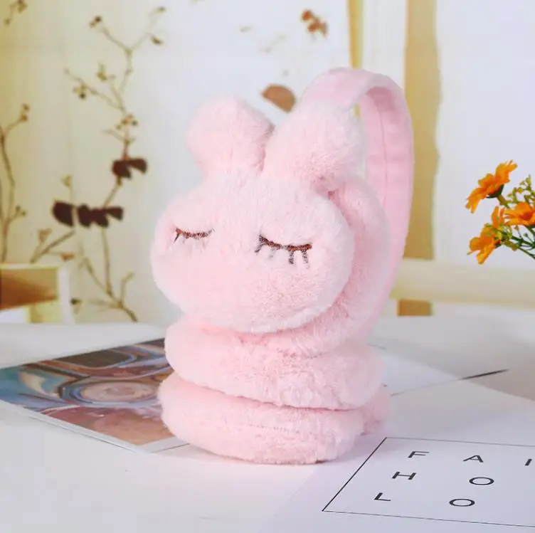 thickened plush cartoon rabbit baby ear muffs cute solid color winter warm children hearing protection earmuffs for kids