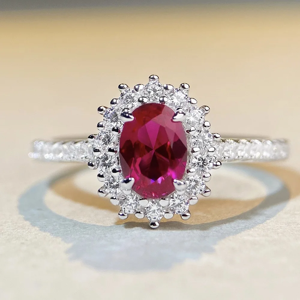 Wholesale Light Luxury S925 Sterling Silver Pigeon blood Ruby Zircon Ring Fine Jewelry Engagement Wedding Ring For Women