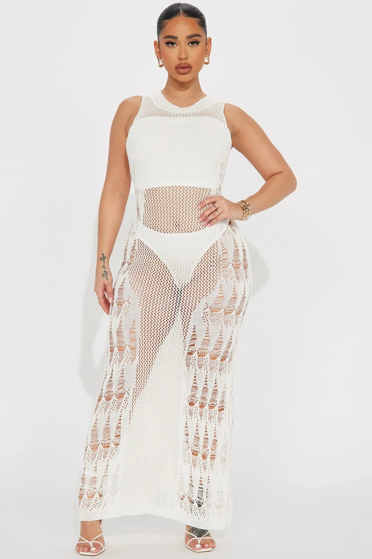 High Quality Women Crochet Knit Beach Wear Cover Up Swimwear Bikini Long Maxi Beach Dress