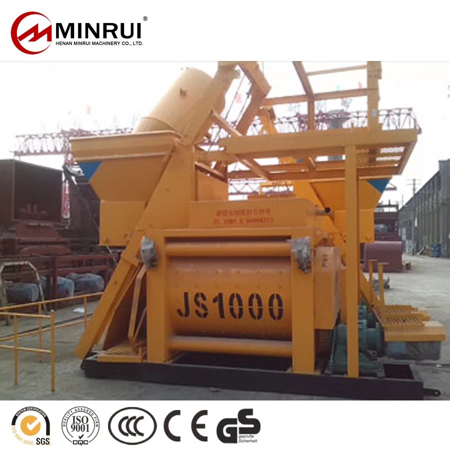 Minrui JS1000 Ladder Climb Concrete Bucket Mixer Trade For Blocks