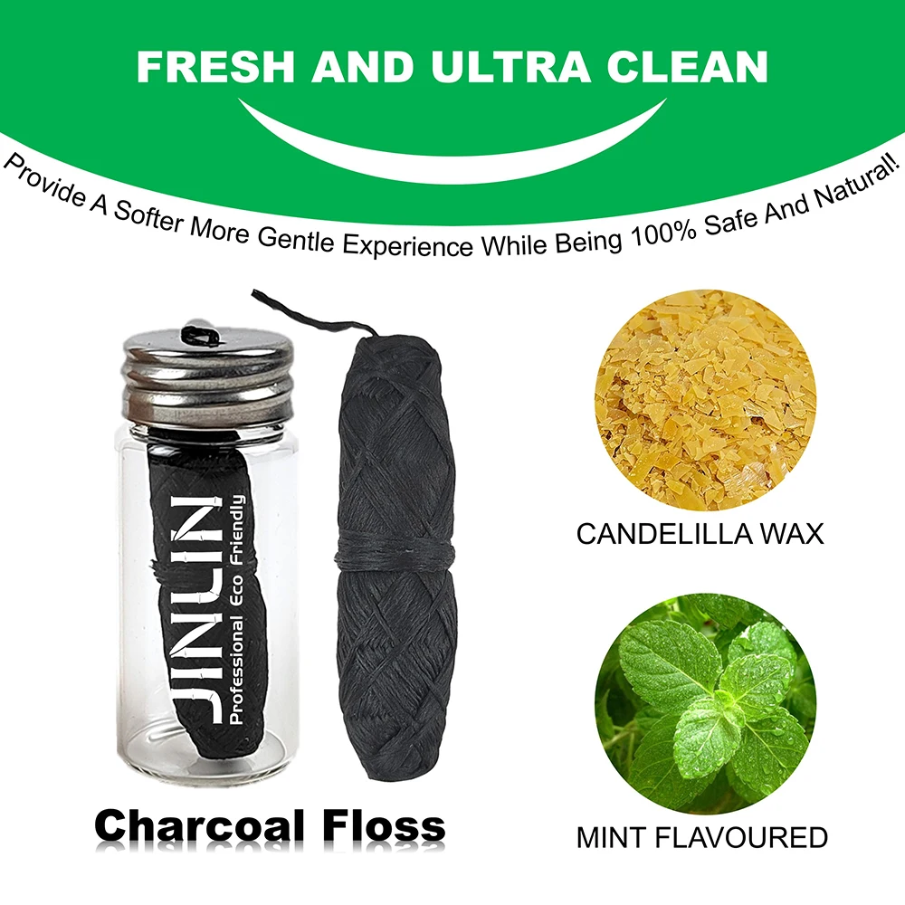 Private Label Custom Printed Wholesale Bulk Super Pick Vegan Bamboo Charcoal Dental Floss Waxed Mint 50m For Oral Care