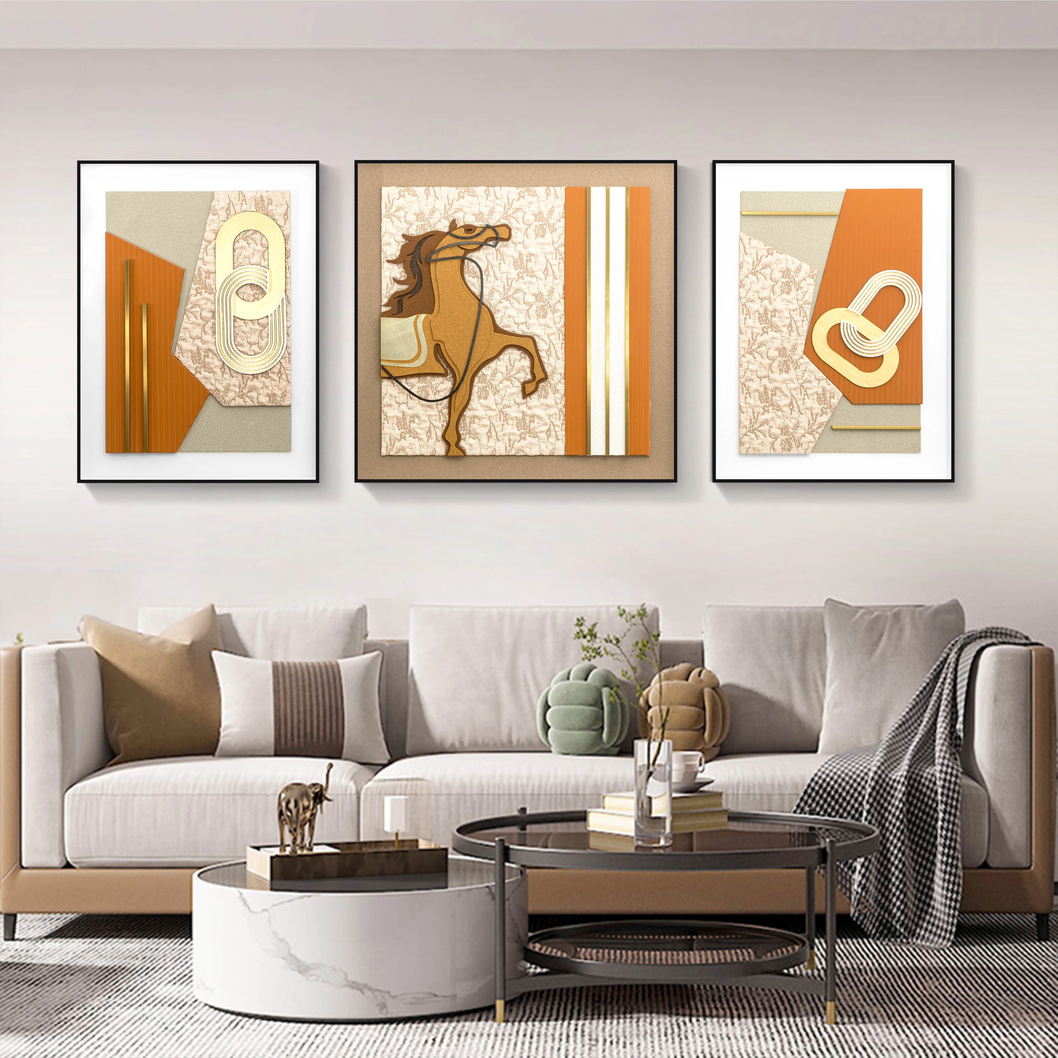 3d three-dimensional  horse wall art Abstract simple modern painting wall decor sofa background hanging paintings