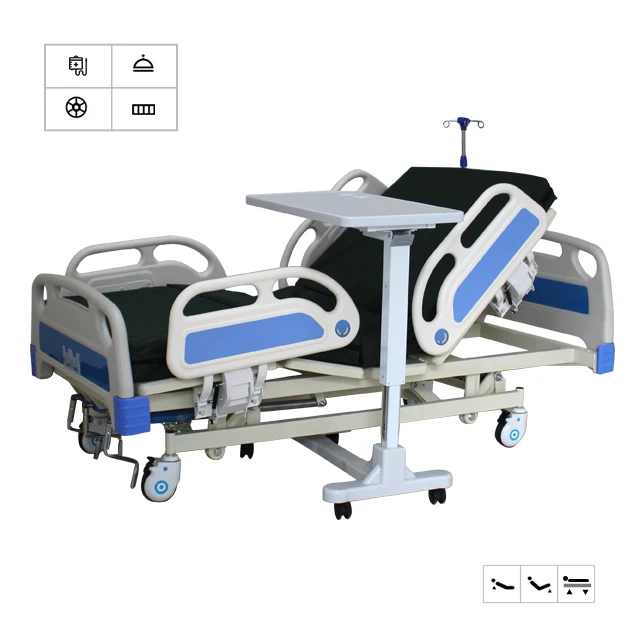JRAYTON hospital equipment metal three function ICU manual 3 crank patient bed with PP side rail