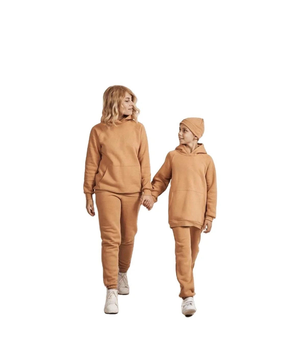 Custom Fitness Sports Women Hoodie 2 Piece Set Cotton Plain Joggers Oversize Cotton Fleece Family Matching Clothing