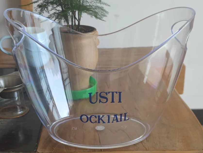 Hot Sale Custom Transparent Clear Table Wine Champagne Beer Plastic Ice Bucket 4L 8L 12L With Handles For Parties and Hotel