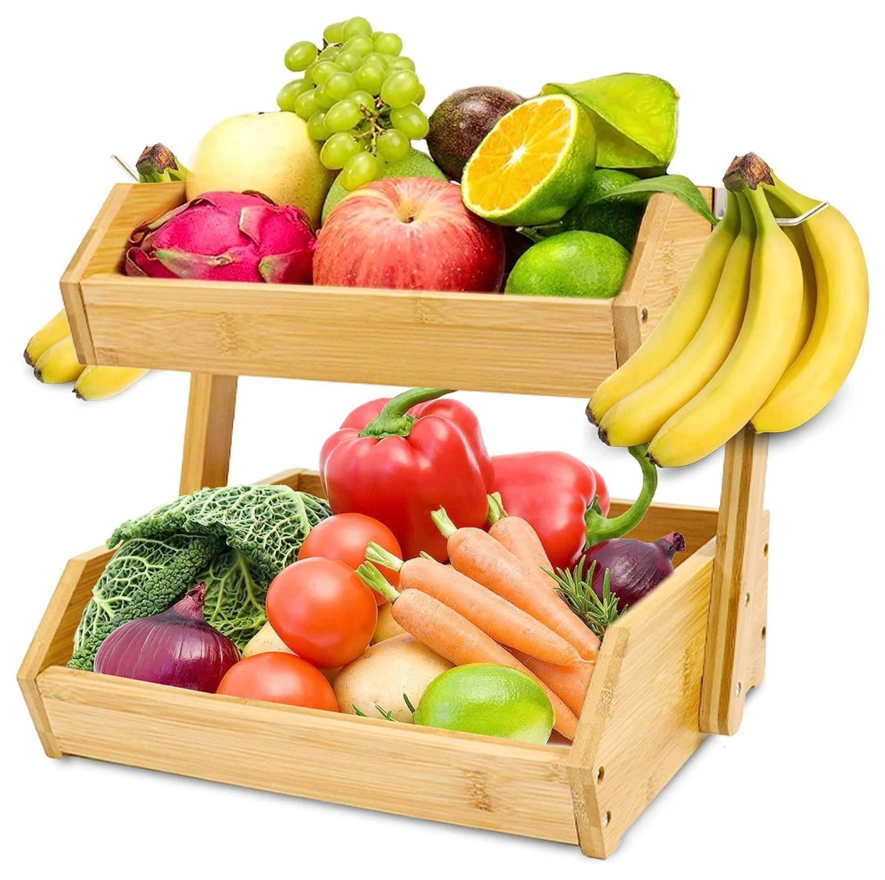 Wholesale Large Bamboo Fruit Basket Bowl Wood Food Basket Storage Rack for Kitchen Countertop Vegetable