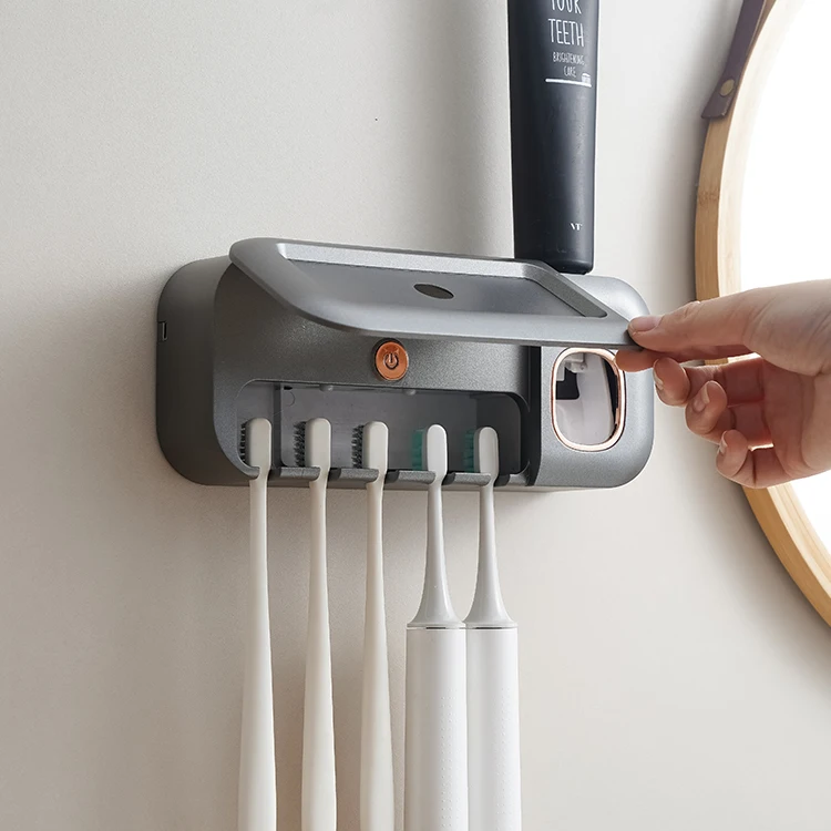 Wall Mounted Tooth Brush Sterilizer Cleaner Sterilization And Solar Charging Rechargeable Cordless Bathroom Toothbrush Holder