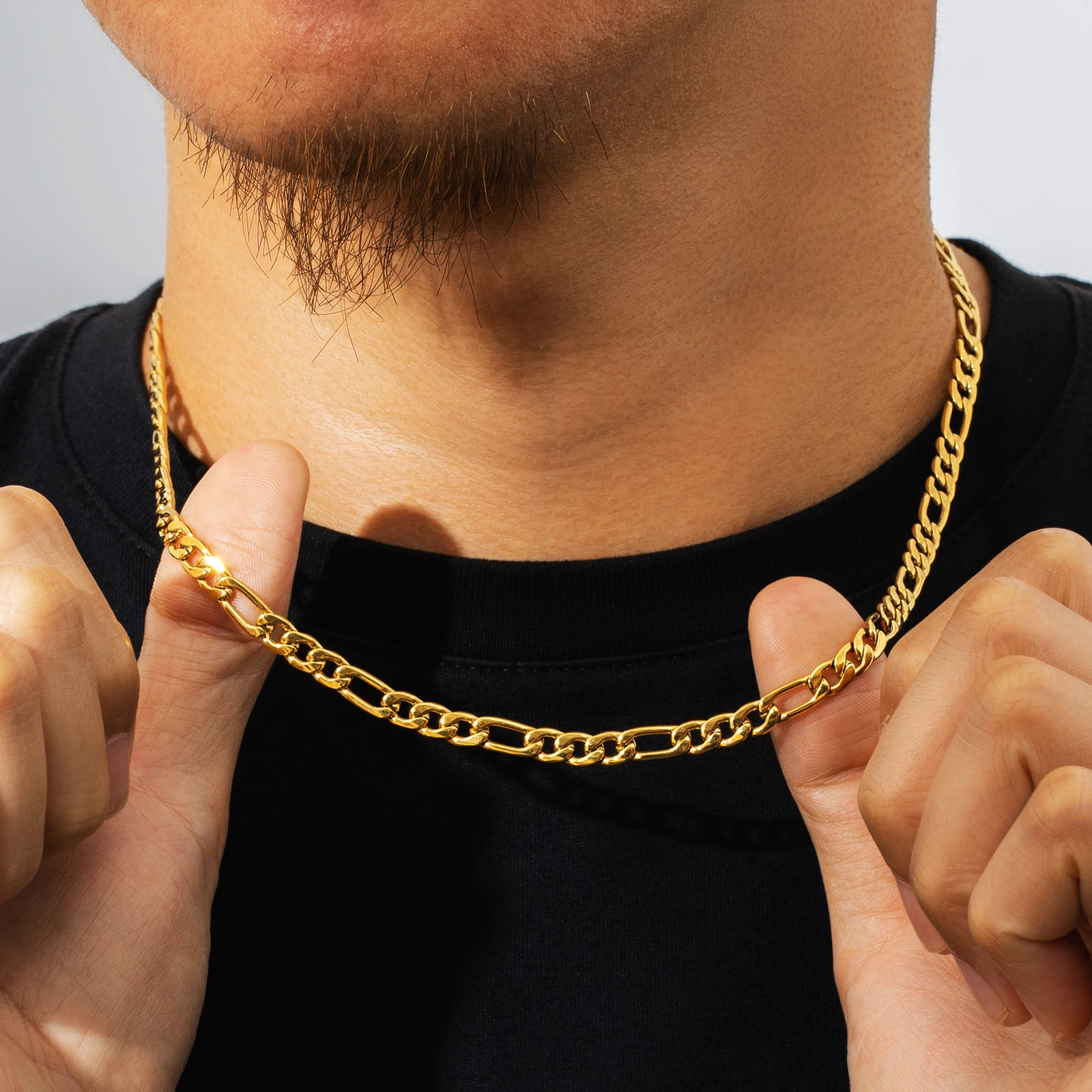 Wholesale Fashion Jewelry 3mm 5mm 18K Gold Plated Link Stainless Steel Figaro Rope Cuban Chain Necklace Mens Chains