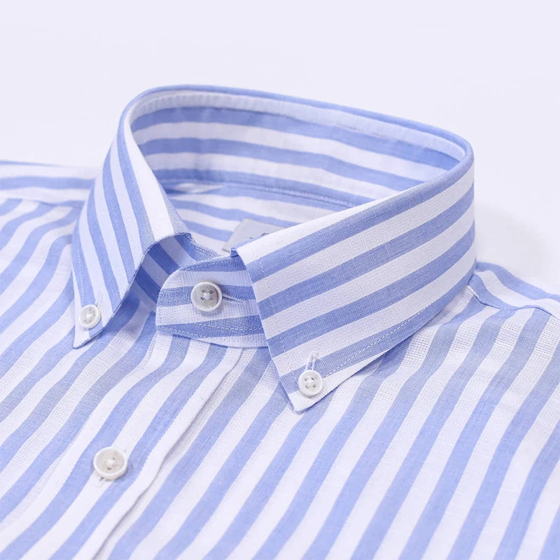 Custom Formal Cotton Linen Long Sleeve Striped Dress Shirt for Men