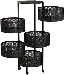 Round Storage Rack Kitchen 360 Rotating Fruit Vegetable Mesh Basket Kitchen Vegetable Storage Rack Rolling Storage Trolley Cart
